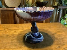 Antique Purple Amethyst Slag Glass Fruit Compote Jenny Lindt Challinor Taylor