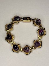 Vintage Amethyst Armband, goldfarben, Cabochon-Steine, ca. 19 cm