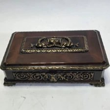 Vintage Decorative Box Bronze-Style Scroll Design Felt Lined Trinket or Jewelry 
