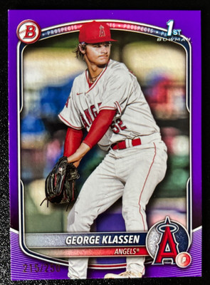 2025 BOWMAN 1ST #215/250 GEORGE KLASSEN PURPLE PARALLEL PRE ROOKIE RC ANGELS