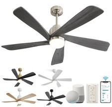 Smart Solid Wood Low Profile Ceiling Fan With Remote APP Control Alexa Google
