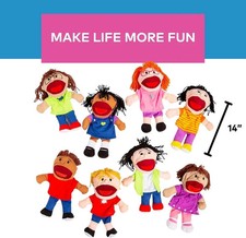 Hand Puppets for Kids - 8 Multicultural Plush Puppets with Movable Mouths for Sp