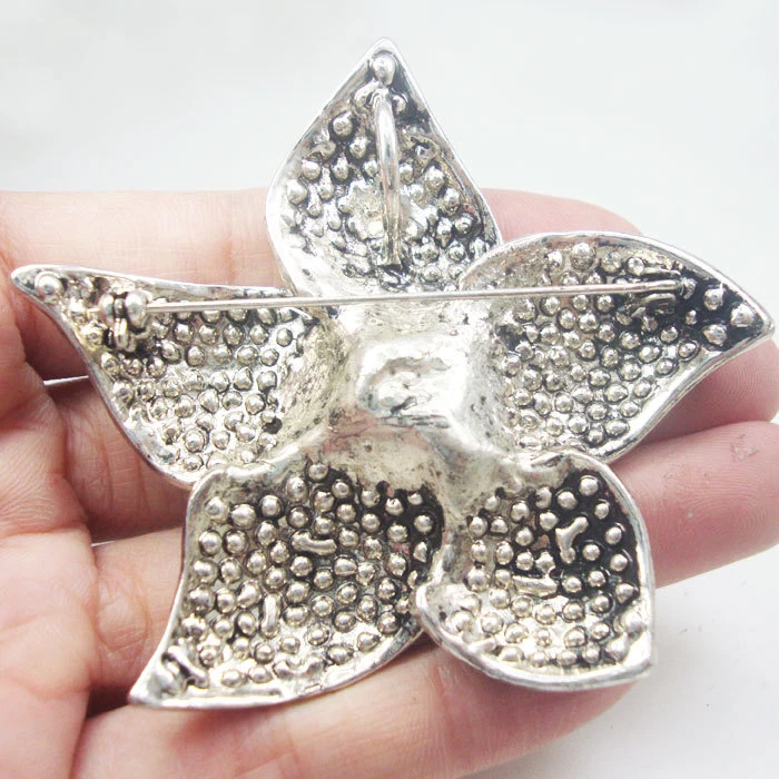 Broche prendedor vintage flor púrpura estrás cristal mujer tono plata Foto 2 de 3