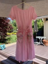 vintage 1950 s wraparound House Dress in pink and white small checks pattern