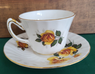 Royal Sutherland Bone China Gold Yellow Rose Floral Swirl  Saucer Staffordshire