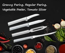 Rada 4 Pc Set Vegetable Peeler, Granny, Regular, & Tomato Slicer (Silver Handle)