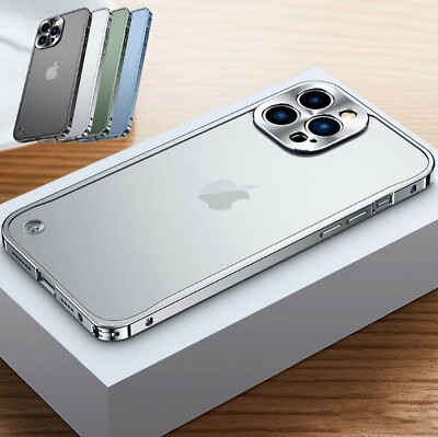 For iPhone 15 Pro Max Plus - Aluminum Metal Bumper Frame Matte Clear Back Case