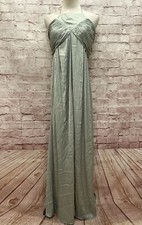 Anthropologie Womens 2X Maxi Dress Sage Green Tie-Back Halter Satin Side Slits
