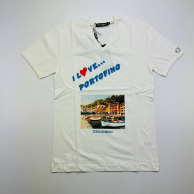 Dolce & Gabbana Men Graphic Print Portofino V-Neck T-Shirt Short
