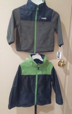 NWT OSHKOSH Boys Girls Reversible Fleece Microtech Jacket Sz 24Months Blue/Green