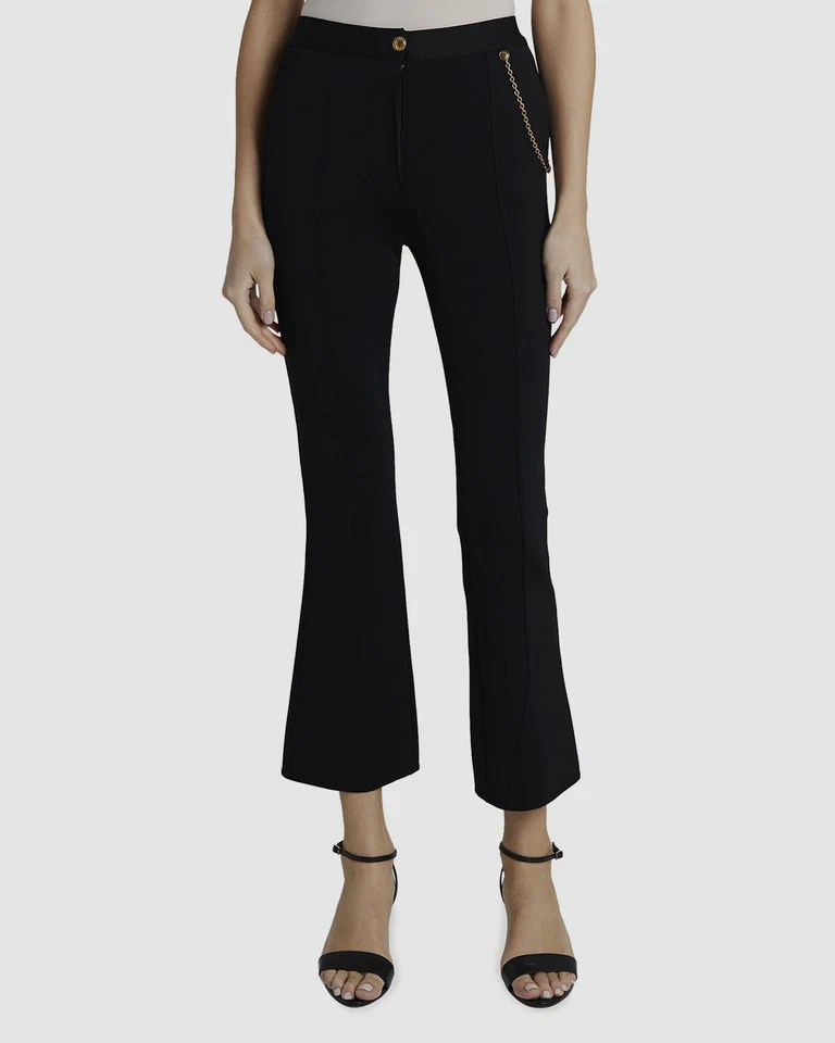 $1255 Givenchy Women's Black Flared Legs Chained Punto Trouser Pants Size Medium