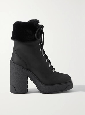 Moncler Claudia faux fur-trimmed nubuck ankle boot size 38
