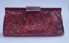 Vintage Jane Shilton Burgundy Snakeskin Clutch Bag with Removable Shoulder Strap