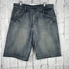 Flypaper Men’s Blue Denim Jean Shorts Size 38 BAGGIE Distressed Skater Y2k Sh96