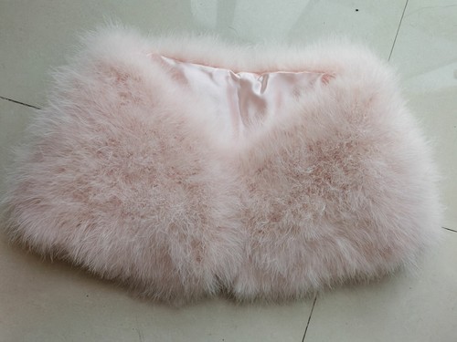 Women Real Ostrich Feather Fur Cape Bride Wedding Party Shawl Soft Light Pink - Picture 3 of 7