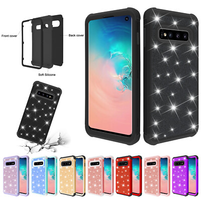 For Samsung Galaxy S10 Plus S10e Glitter Sparkle Bling Hybrid Armor Case Cover