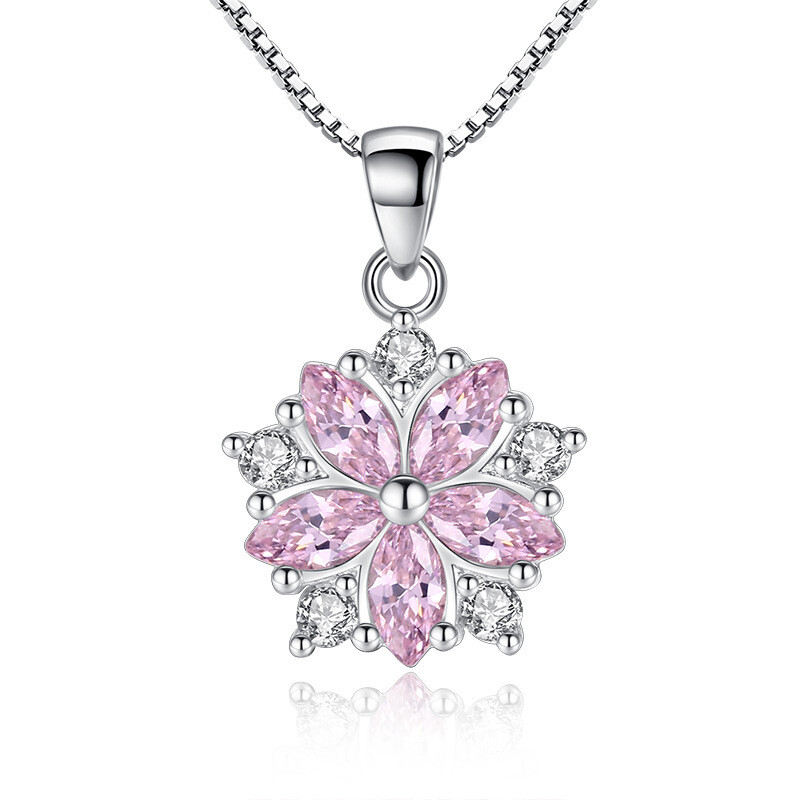 ネックレス・ペンダント Snow Flower Silver Pink Necklace(SILVER925) 925 sterling silver pink zircon flower pendant necklace