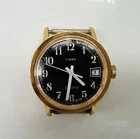 Vintage Timex Electric Women's Wrist Watch- Gold Plated, Black Dial, Date