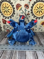 Folkmanis Dragon Puppet 15" Long Full Body Blue Three Heads Soft Plush Shiny