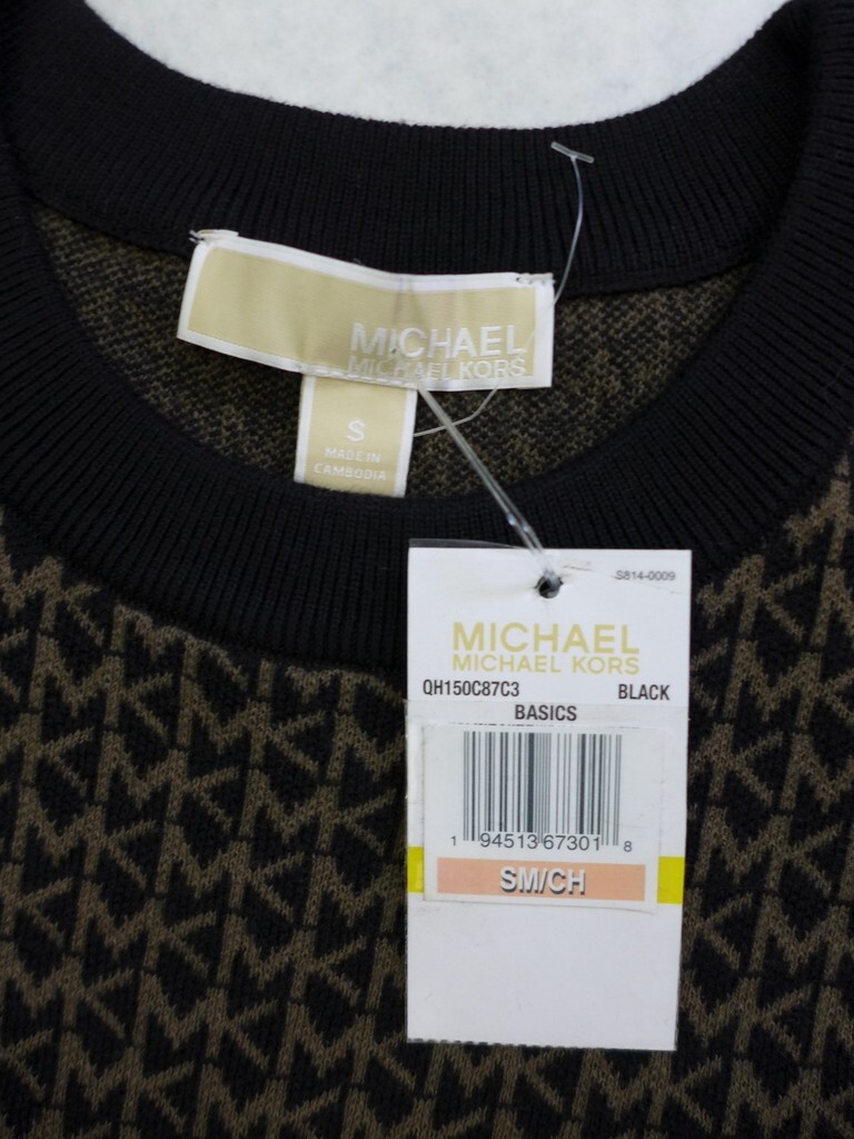 【送料&関税込】Michael Kors Round Neck Sweater NWT Michael Kors MK Print Logo Sweater Crew Neck Knit Black