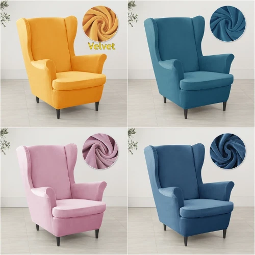 Velvet Wing Chair Cover Stretch Spandex Wingback Chair Cover