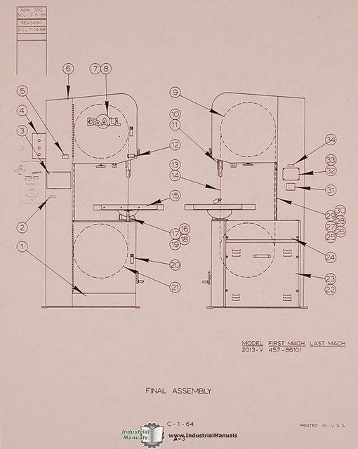 Doall 2013V, Contour Band Saw Parts Lists Manual 1988 eBay