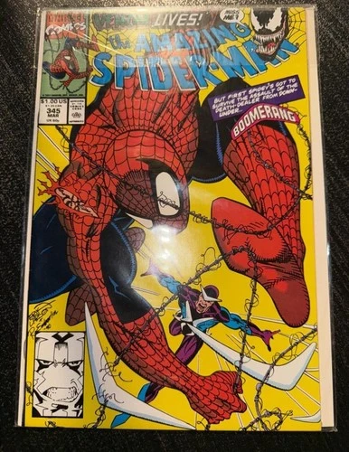 Marvel Comics The Amazing Spider-Man #345 Venom Boomerang Boarded 1991 NM