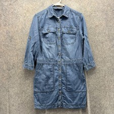 Armani Exchange Shirt Dress Womens 2 Blue Denim Button 3/4 Sleeve Pockets