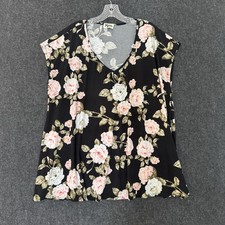Show Me Your Mumu Shirt Women's Medium Black Floral Rose V Neck Short Sleeve Top