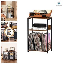 3 Tier Record Player Stand with Storage 100 Albums Brown Wood Metal