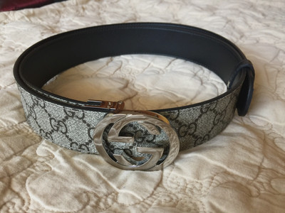 Authentic Gucci Silver GG Reversible Buckle Belt Size 95cm Fits 32-34 Waist