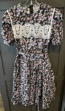 Vintage Jessica McClintock Gunne Sax Prairie Dress Floral Pink Black Size 14
