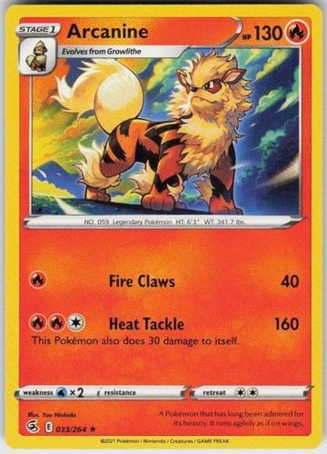 Arcanine 033/264 Rare Fusion Strike Near Mint