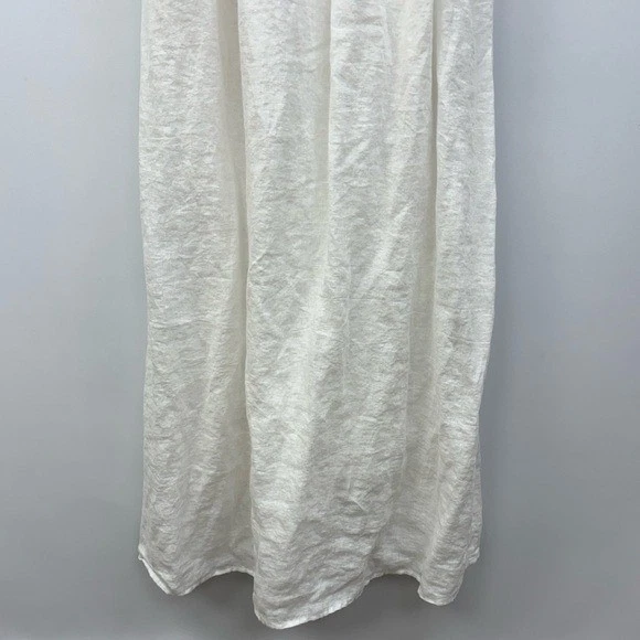 J. Maxi Vestido Crew 100% Lino Cuello Redondo Correa de Espagueti Cottage Pradera Blanco 4 Foto 3 de 4