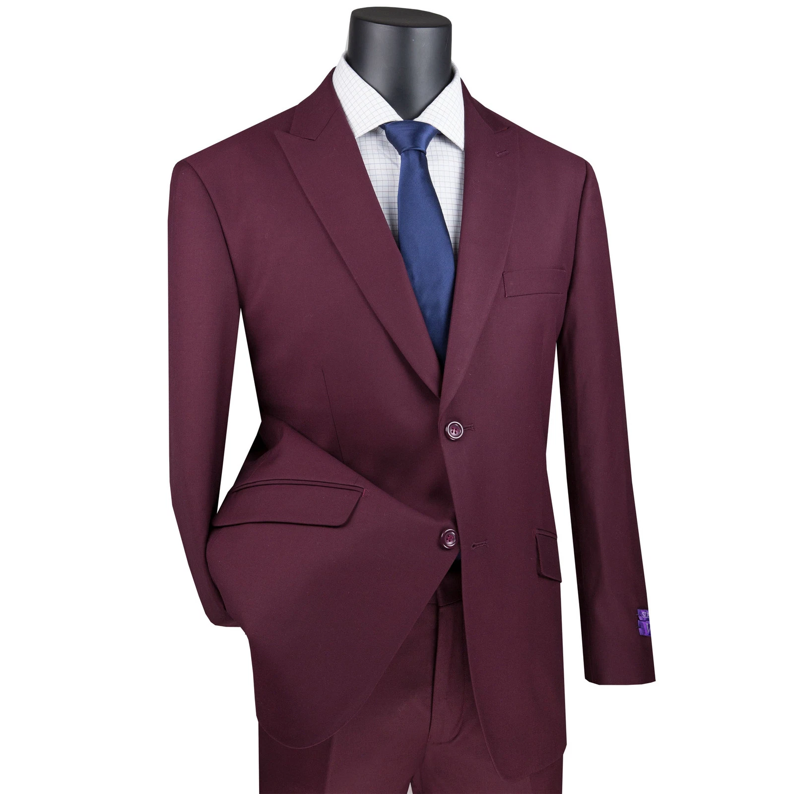 VINCI Men's Burgundy 2-Button Peak Lapel Modern-Fit Suit, 36S-56L - NEW