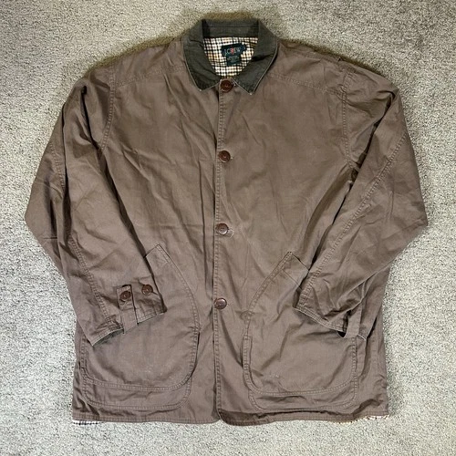 J Crew Oarsman Jacket Mens L Chore Barn Coat Plaid Lined Corduroy Collar 90s Vtg