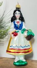 Kurt Adler Snow White Polonaise Collection Glass Christmas Tree Ornament 5"