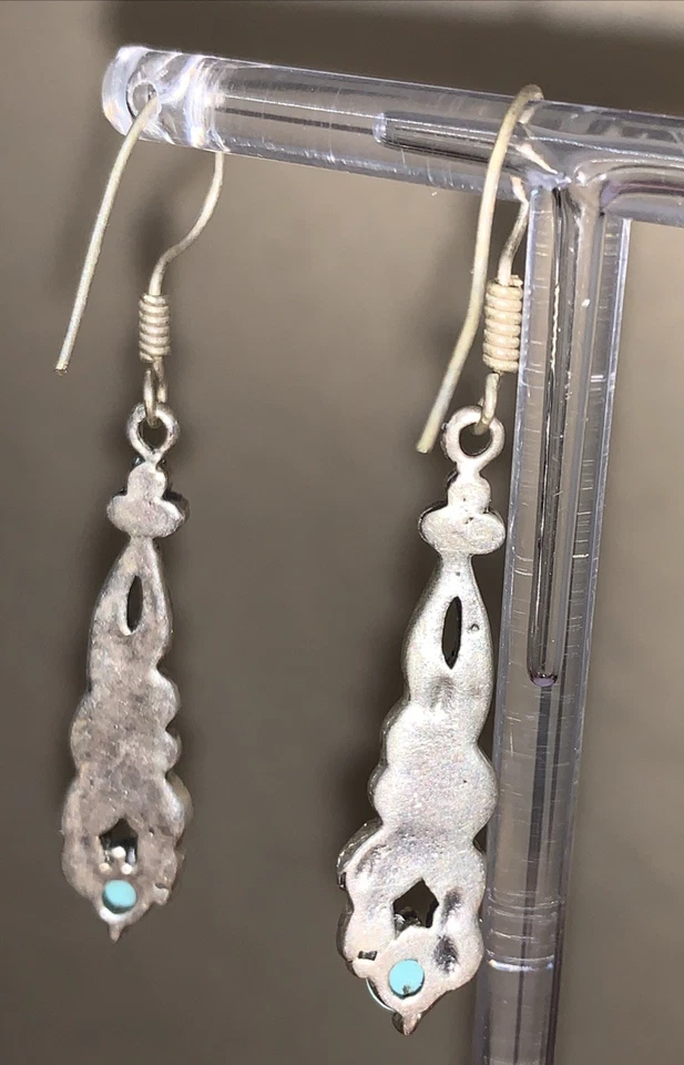 ORECCHINI PENDENTI  LUNGHI CM 5,  IN ARGENTO MARCASITE E TURCHESE - Immagine 3 di 4