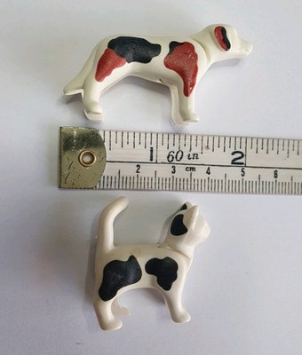 PLAYMOBIL Vintage Hund & Katze Figuren, Beagle Hund, schwarz-weiße Katze