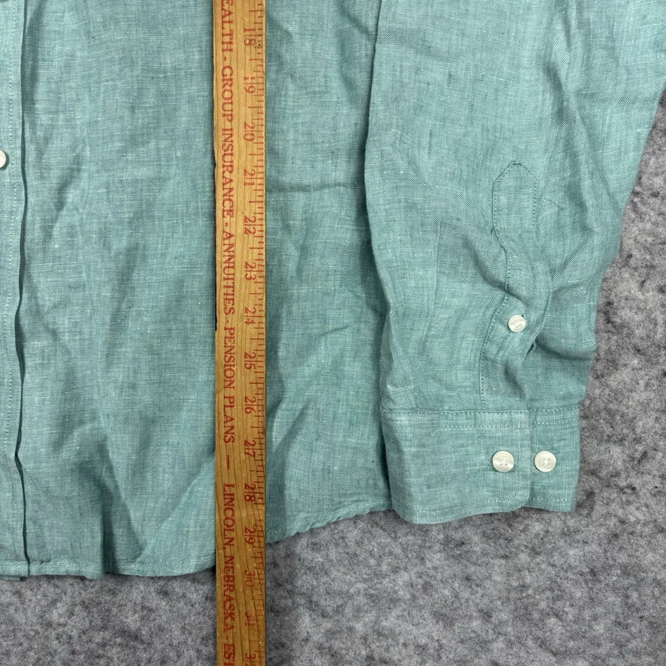 LL Bean Slightly Fitted Classic Linen Button Up Shirt Men’s Large Green Chambray - Image 3 of 4