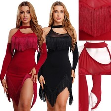 Womens Dancewear Latin Outfits Irregular Hem Dress Rock Swing Competition Show