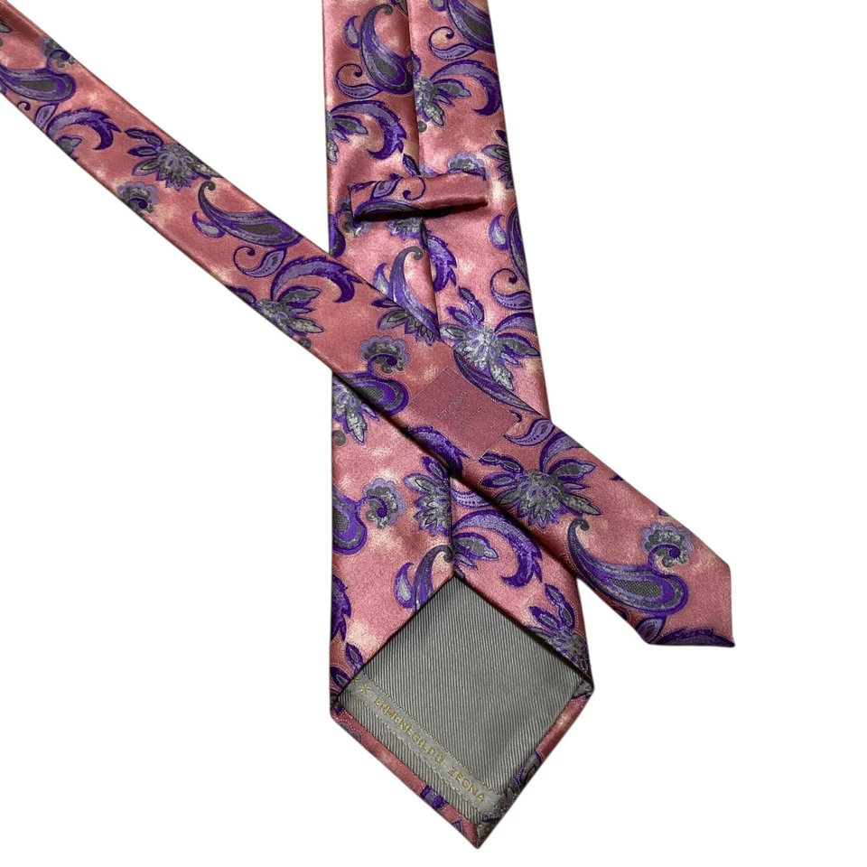ERMENEGILDO ZEGNA ***** Corbata de Seda ITALIA Lujo PAISLEY FLORAL Rosa/Púrpura Usada en Excelente Condición Foto 3 de 3