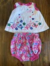 Vintage 2 Piece Healthtex Girls Outfit 12 Month Sleeveless Tank Fish Pink Heart