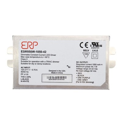 ERP ESM050W-1050-42 DIMMABLE CONSTANT CURRENT LED DRIVER, 44W 1050MA, 24-42VDC