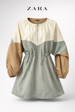 ZARA Colorblock Nylon Windbreaker Dress Cutout Drawstring Waist NWT XL