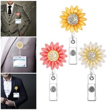 Sunflower Retractable Reel Recoil Key Chain Cord Clip ID Card Badge Holder