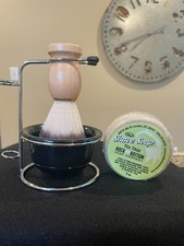 Men's Shaving Kit Black Plastic Bowl Holder Brush  Rock Bottom Soap Puck