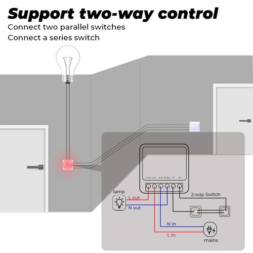 Tuya WiFi 16A AC110-240V Mini smart switch DIY 2-way control relay timer module - Picture 6 of 17