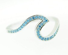 Solid 925 Sterling Silver Natural Blue Topaz Gemstone Women's Ring - Ocean Wave