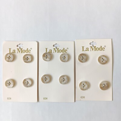 Set of 12 Vintage La Mode Tan White Brushed Plastic Flat 4-Hole 1/2'' Buttons